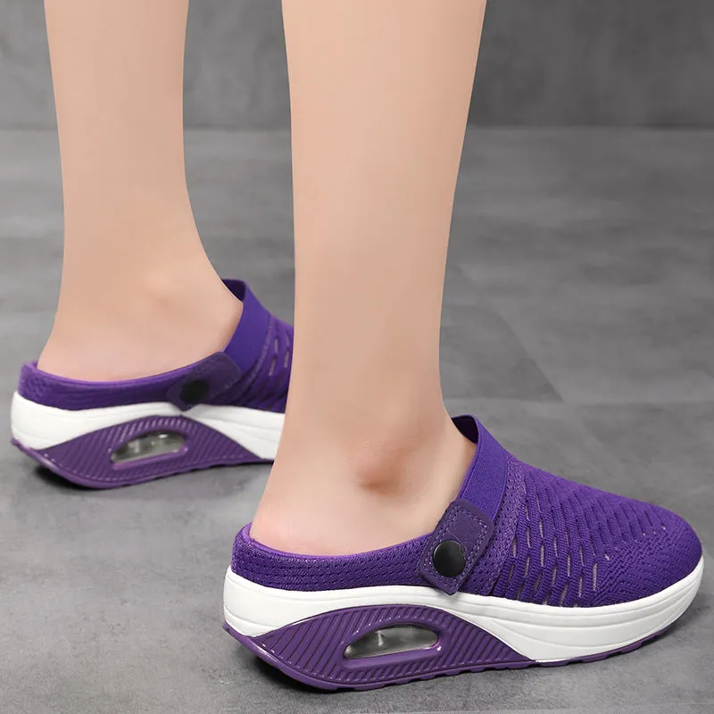 Cushion light platform sandals knit hollow slide closed toe sandals