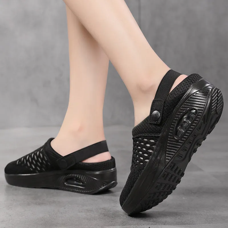 Cushion light platform sandals knit hollow slide closed toe sandals