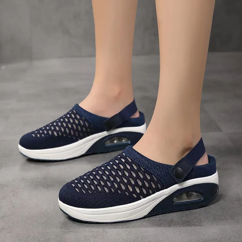 Cushion light platform sandals knit hollow slide closed toe sandals