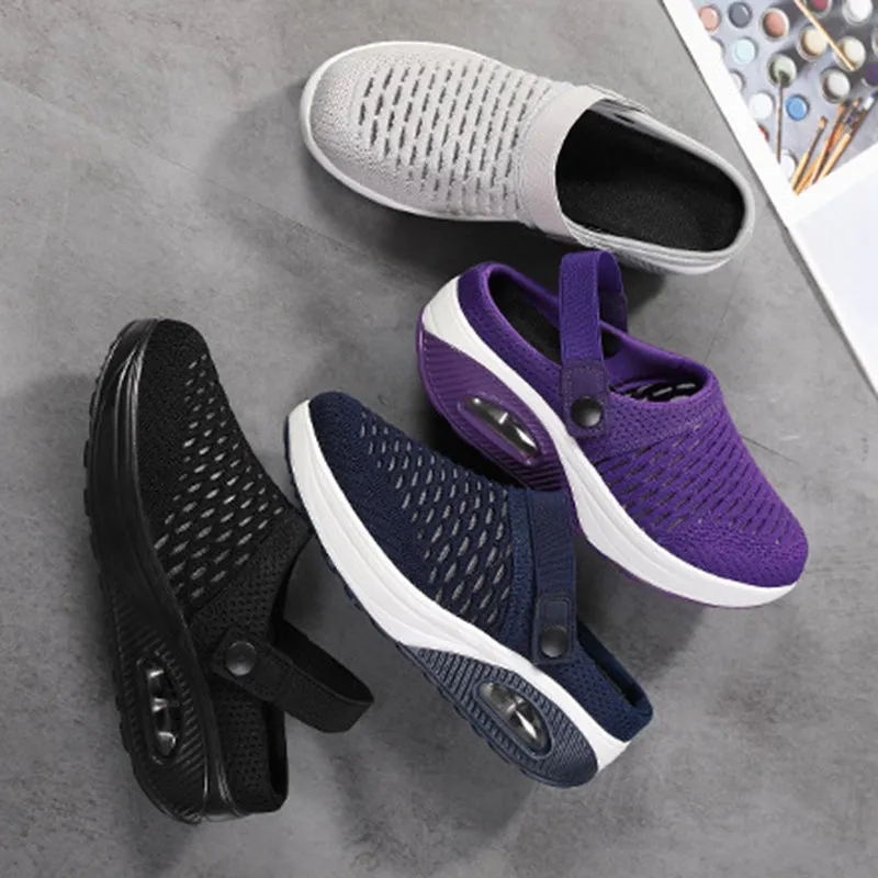 Cushion light platform sandals knit hollow slide closed toe sandals