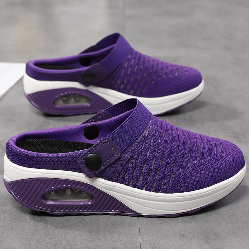 Cushion light platform sandals knit hollow slide closed toe sandals