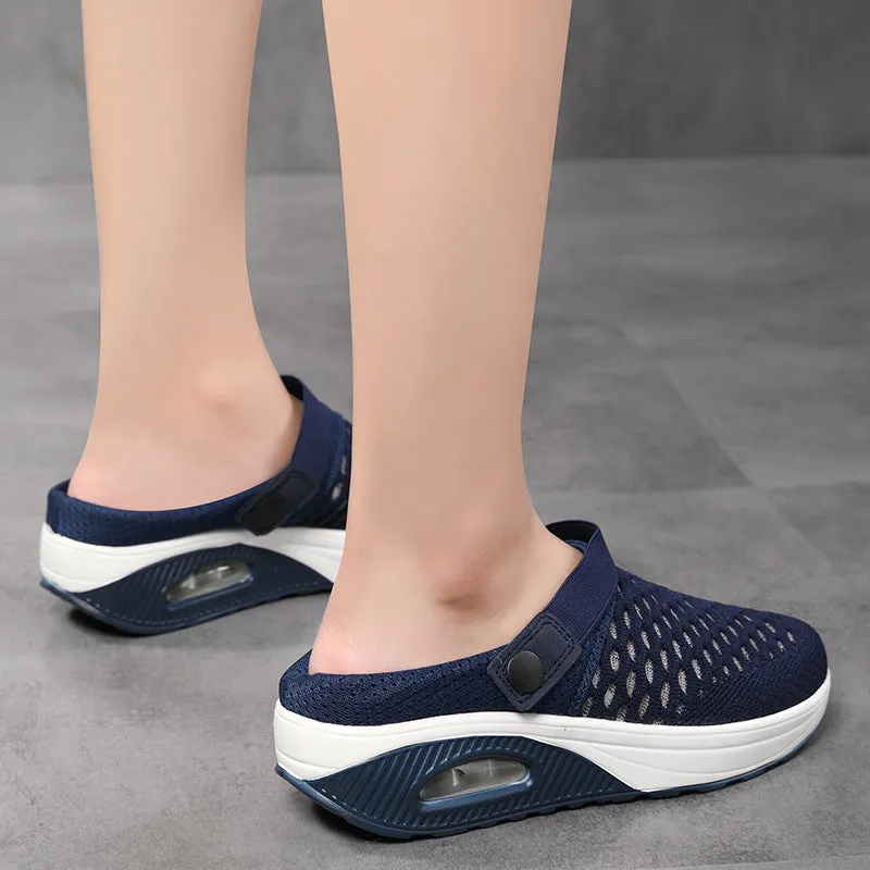 Cushion light platform sandals knit hollow slide closed toe sandals