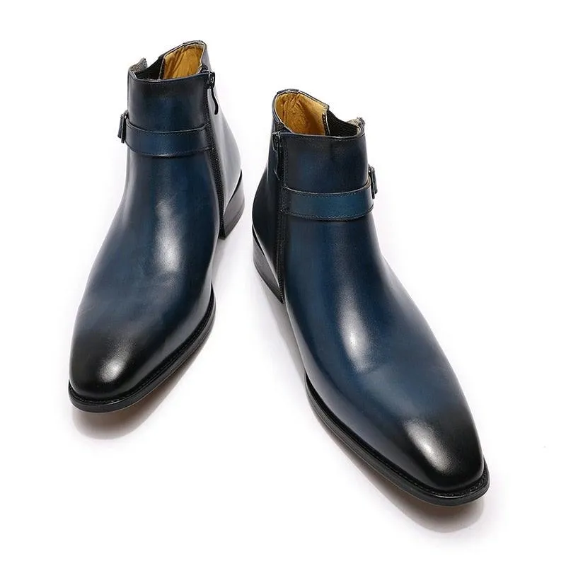DW Men's Black/Blue High Top Zipper Chelsea Boot