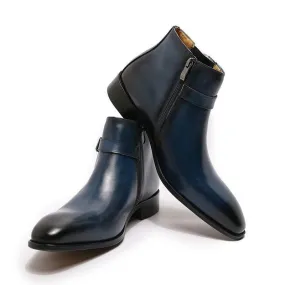 DW Men's Black/Blue High Top Zipper Chelsea Boot
