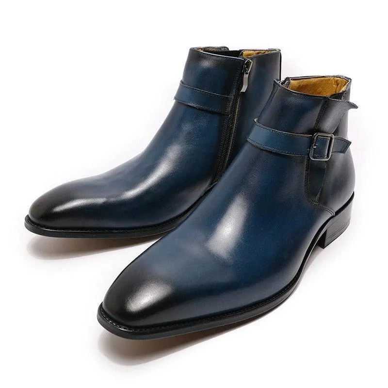 DW Men's Black/Blue High Top Zipper Chelsea Boot
