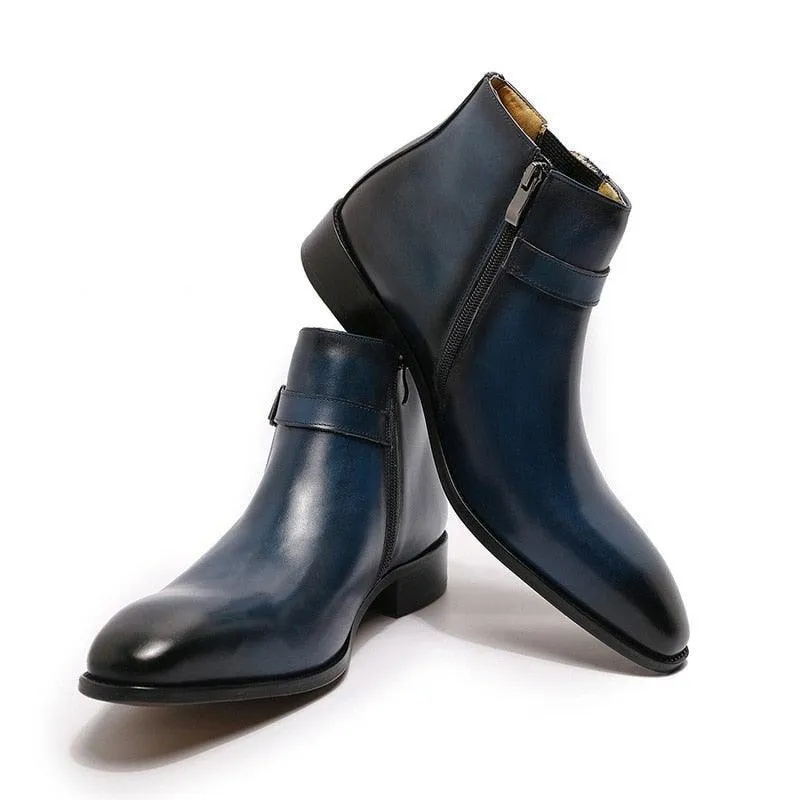 DW Men's Black/Blue High Top Zipper Chelsea Boot