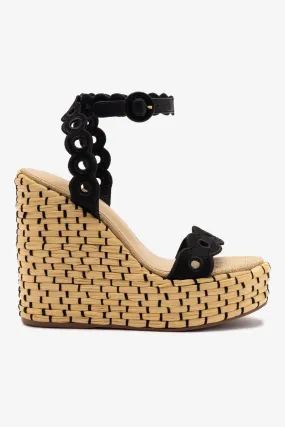 Florence Broderie Wedge In Beige and Black Raffia Florence Broderie Wedge In Beige and Black Raffia