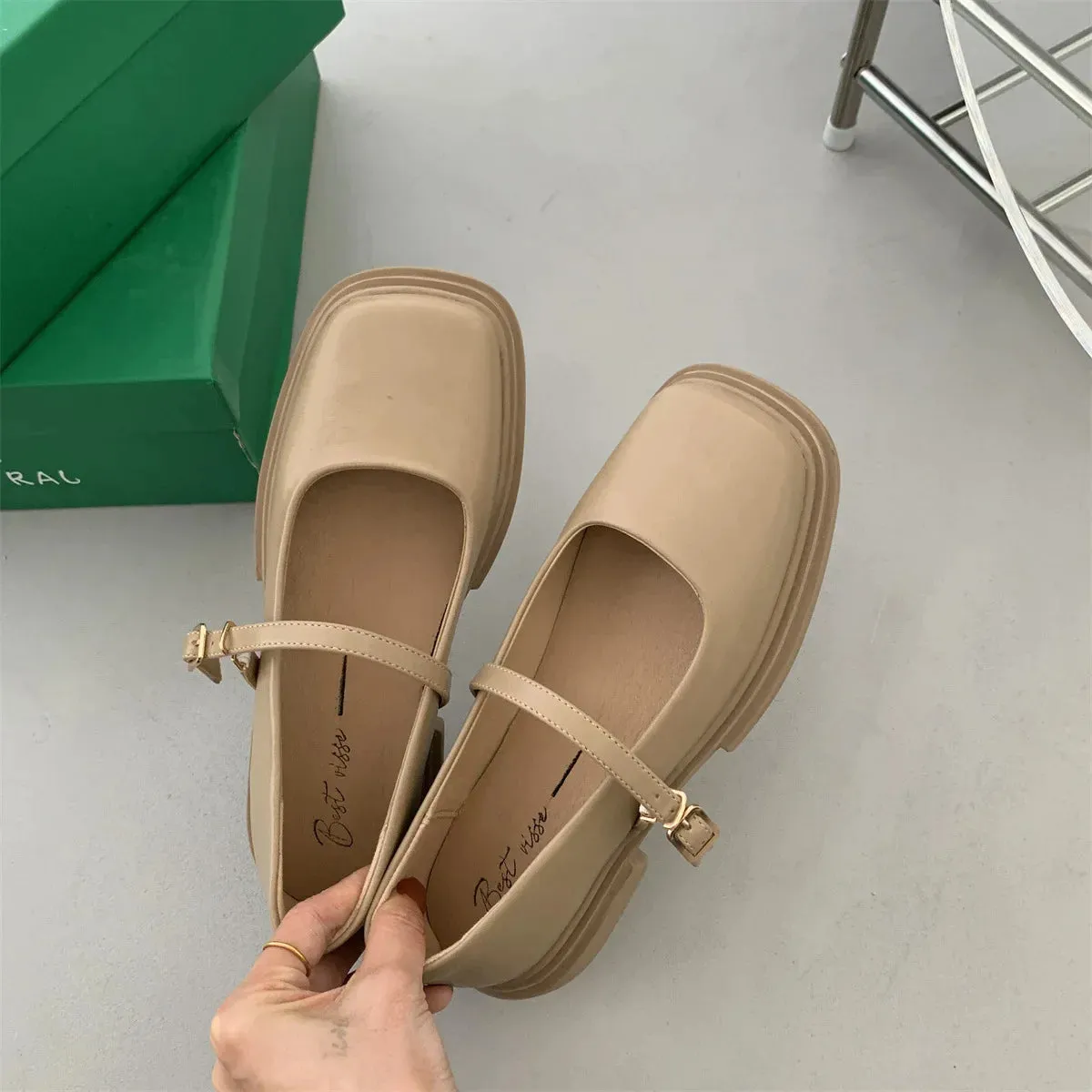 French Chunky Heels Women 2024 Spring Summer New Fashion Casual Mary Jane Shoes Ladies Designer Leather Sandals Women