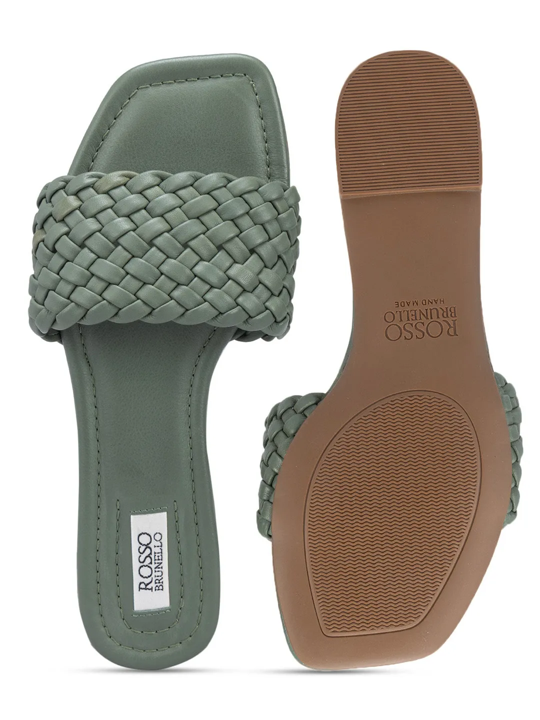 Green Woven Strap Sliders