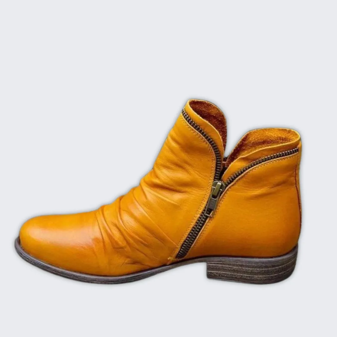 Ingrid Women's Stylish Leather Boots - Autumn/Winter Collection 2024 with Comfortable Zipper Design