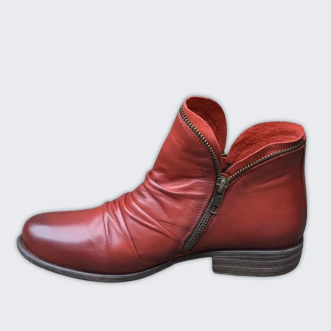 Ingrid Women's Stylish Leather Boots - Autumn/Winter Collection 2024 with Comfortable Zipper Design