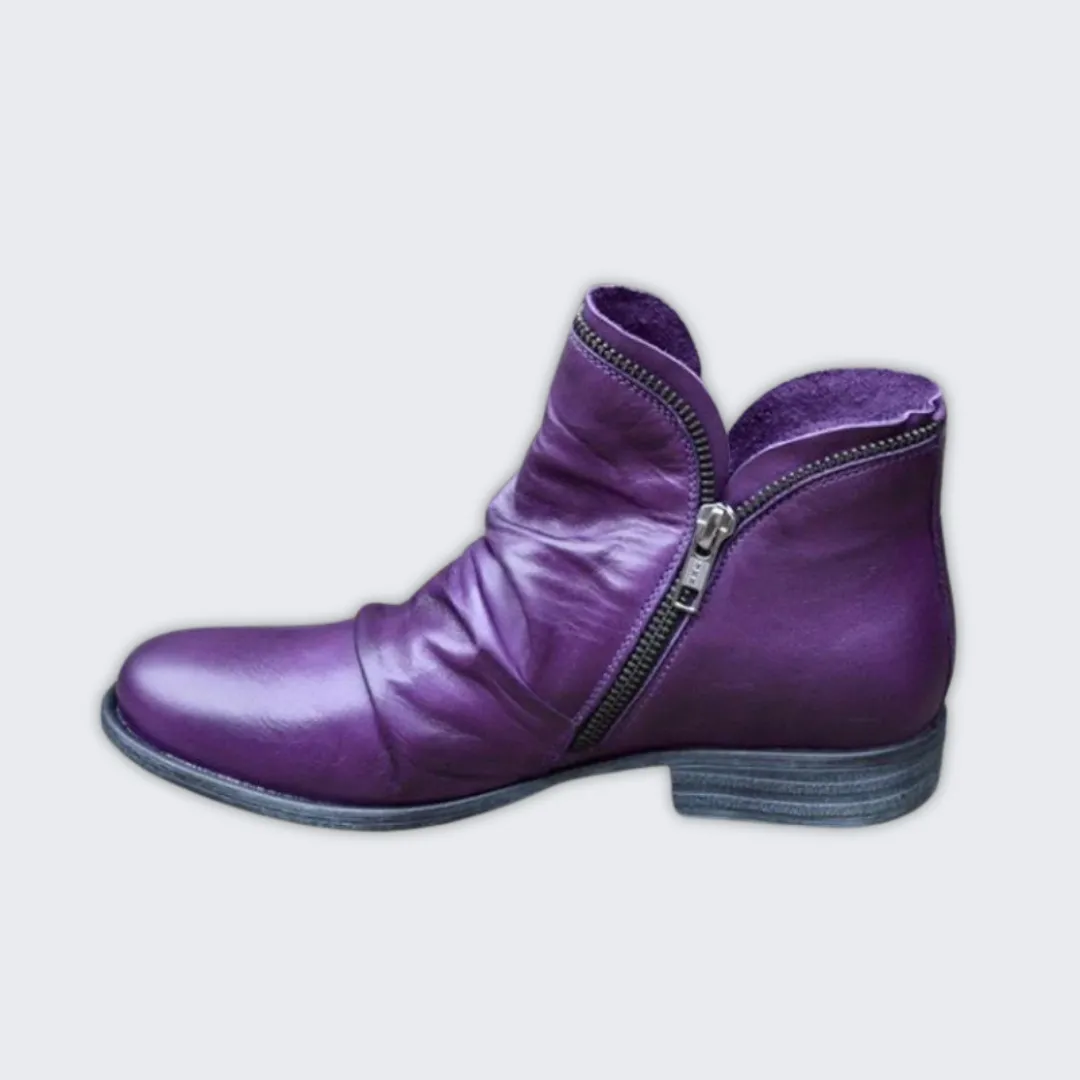 Ingrid Women's Stylish Leather Boots - Autumn/Winter Collection 2024 with Comfortable Zipper Design