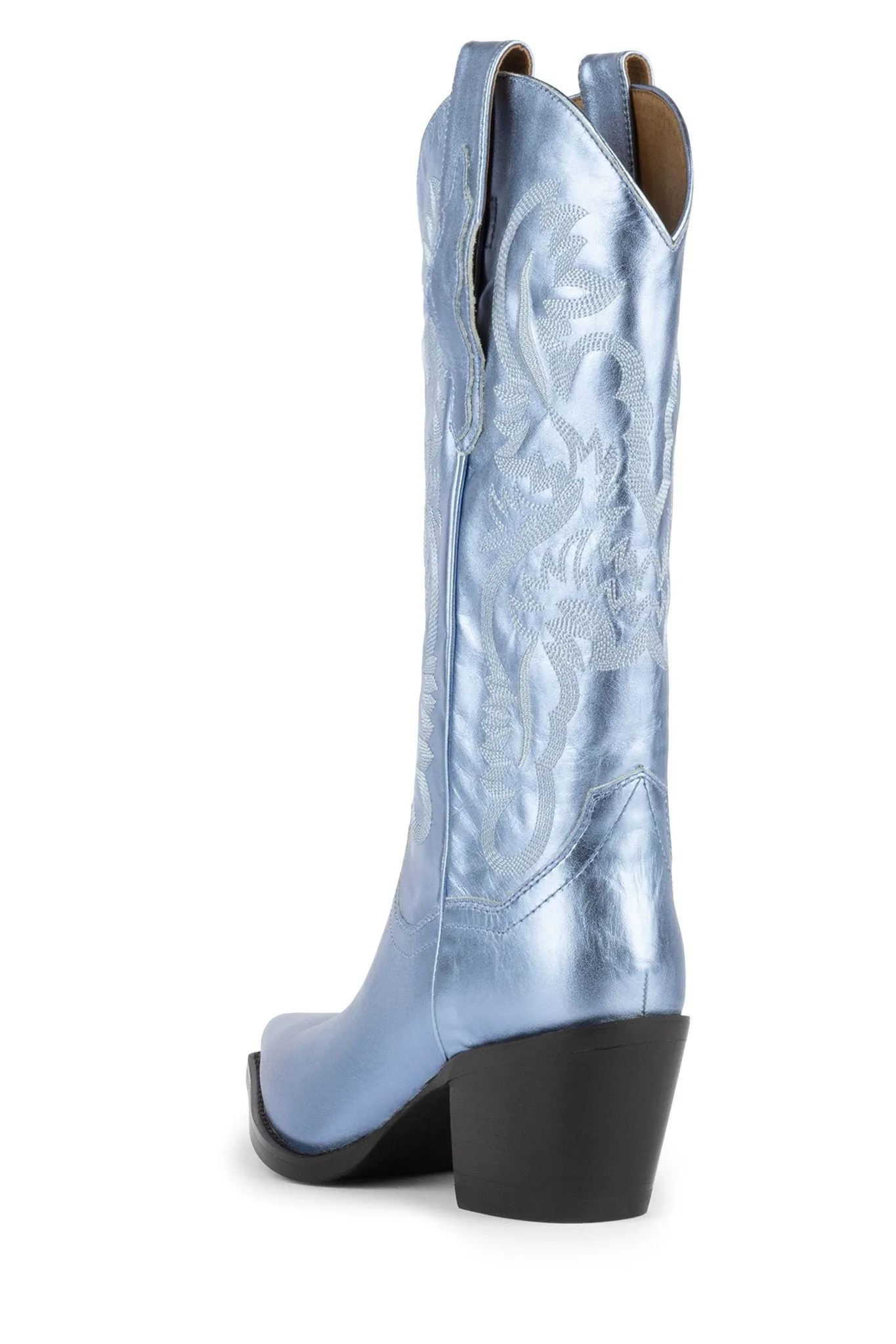 Jeffrey Campbell DAGGET Mid-Calf Western Heeled Boots LIGHT BLUE METALLIC