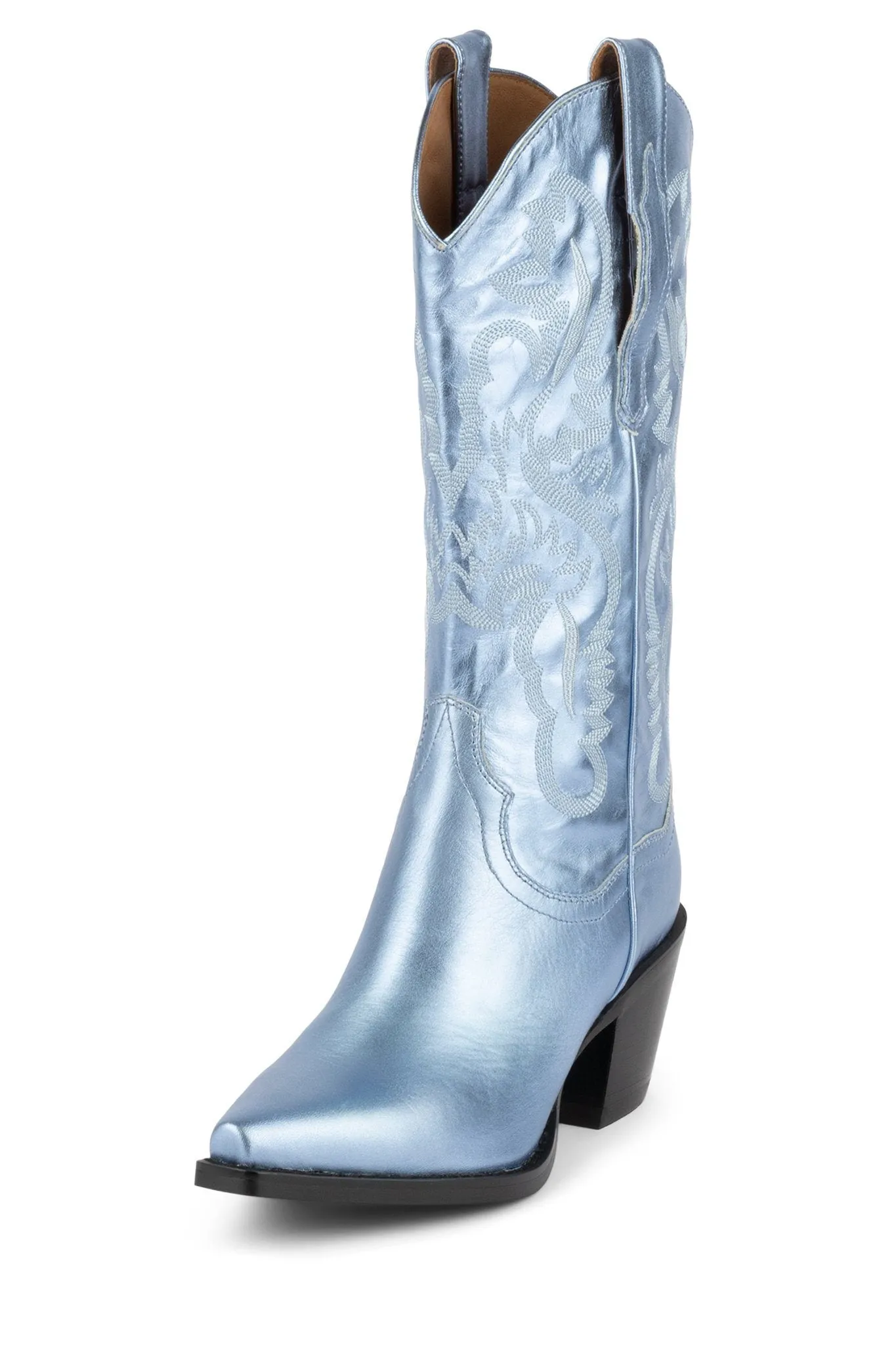 Jeffrey Campbell DAGGET Mid-Calf Western Heeled Boots LIGHT BLUE METALLIC