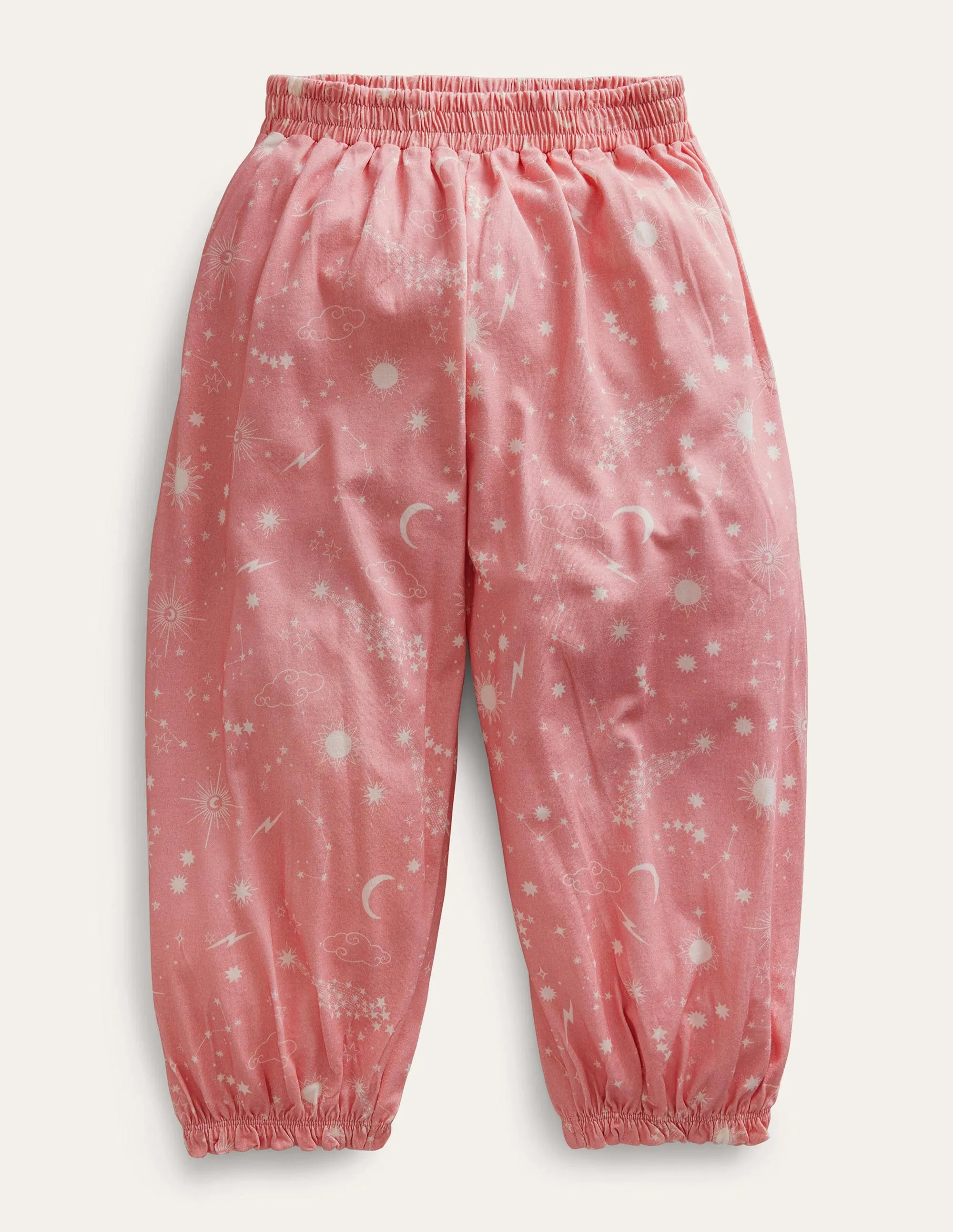Jersey Harem Trousers-Peach Punch Pink Stars