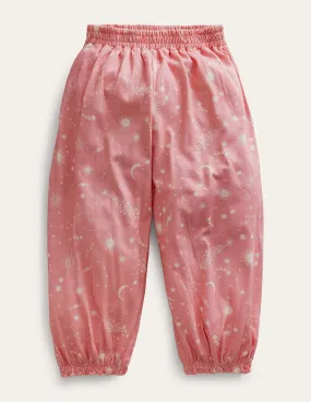 Jersey Harem Trousers-Peach Punch Pink Stars