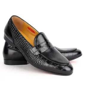 John Foster Side Croc Skin Single Belt Designed Men's Shoe  - Black John Foster Side Croc Skin Single Belt Designed Men's Shoe  - Black