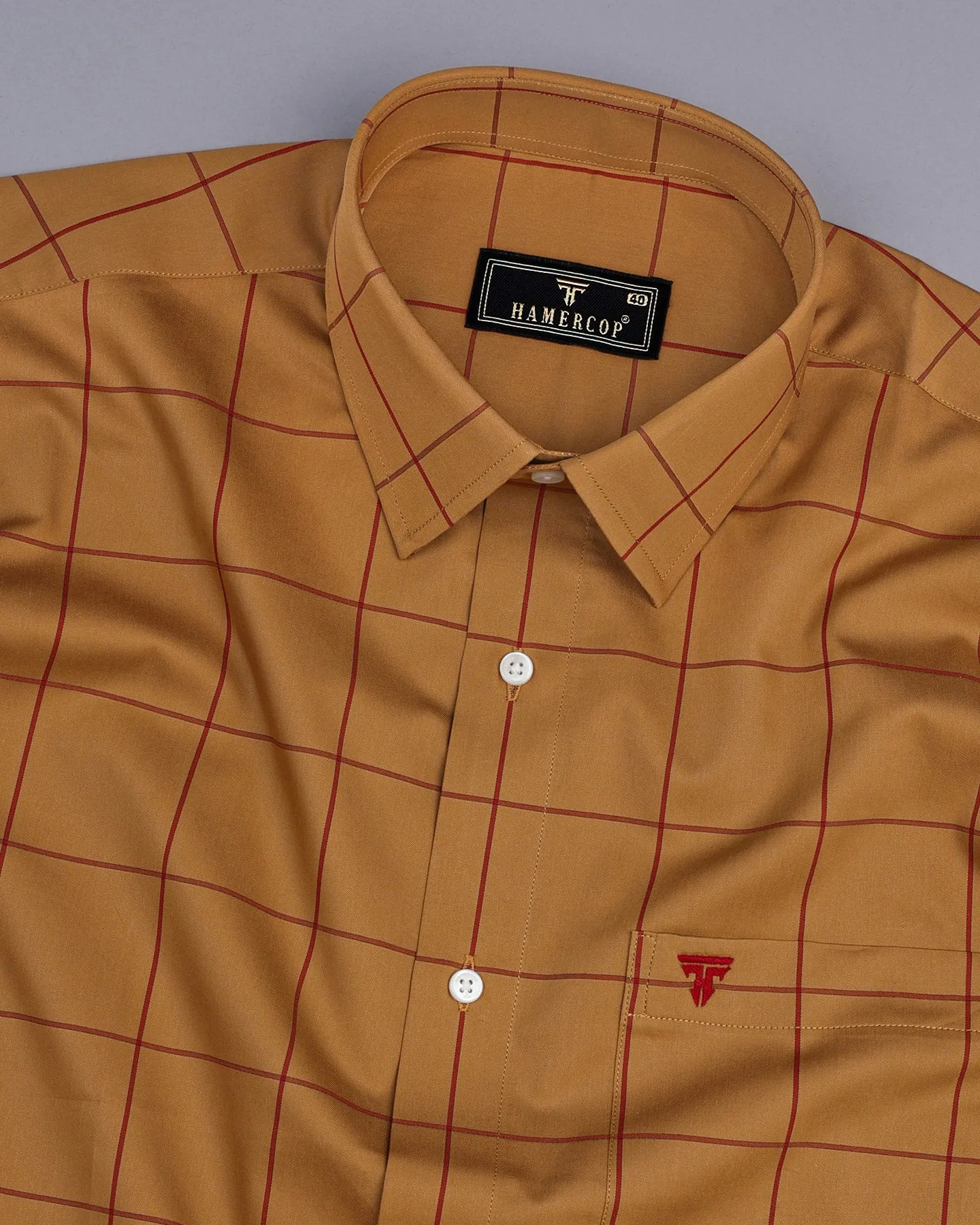 Kamel Brown With Red Check Premium Gizza Shirt