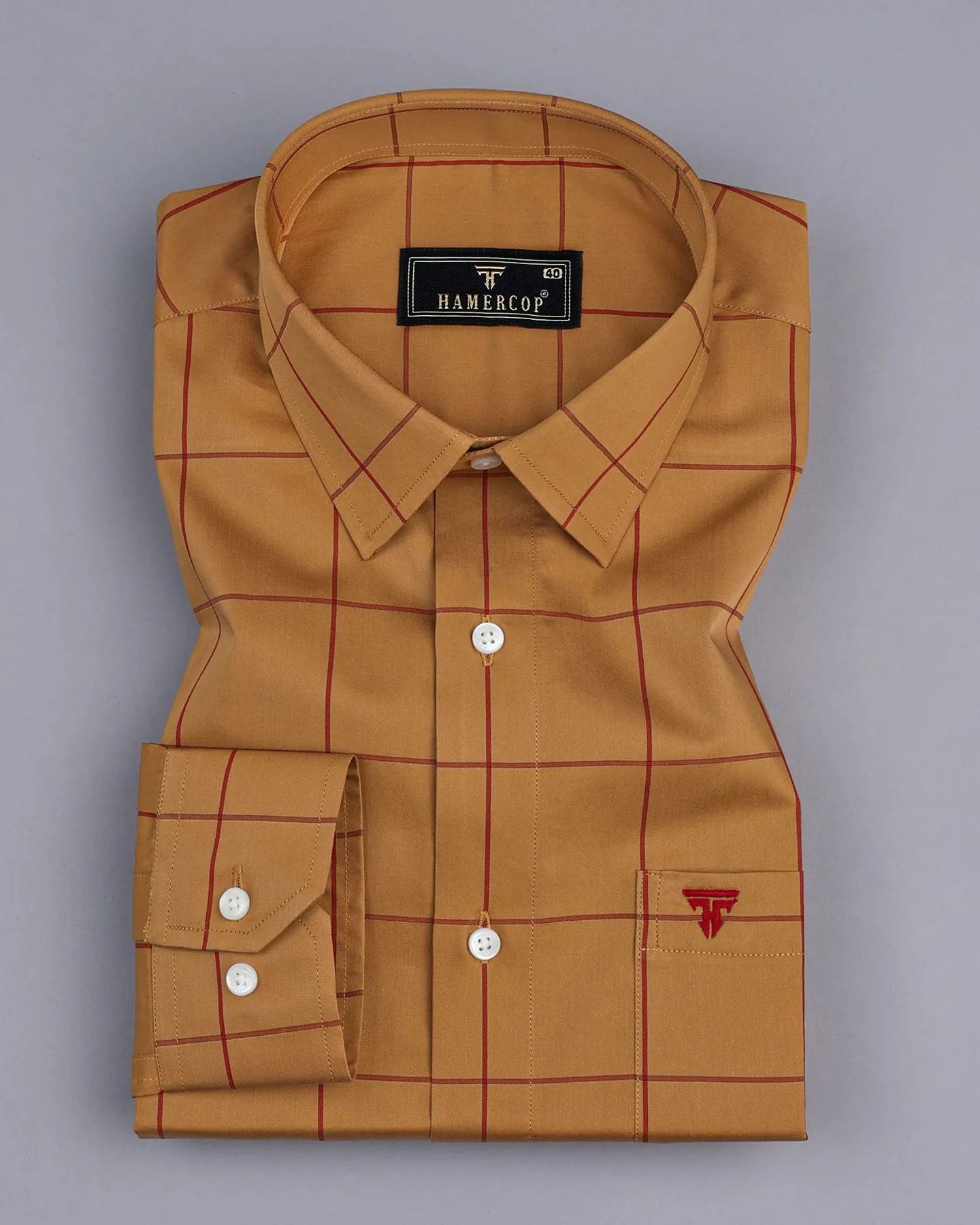 Kamel Brown With Red Check Premium Gizza Shirt