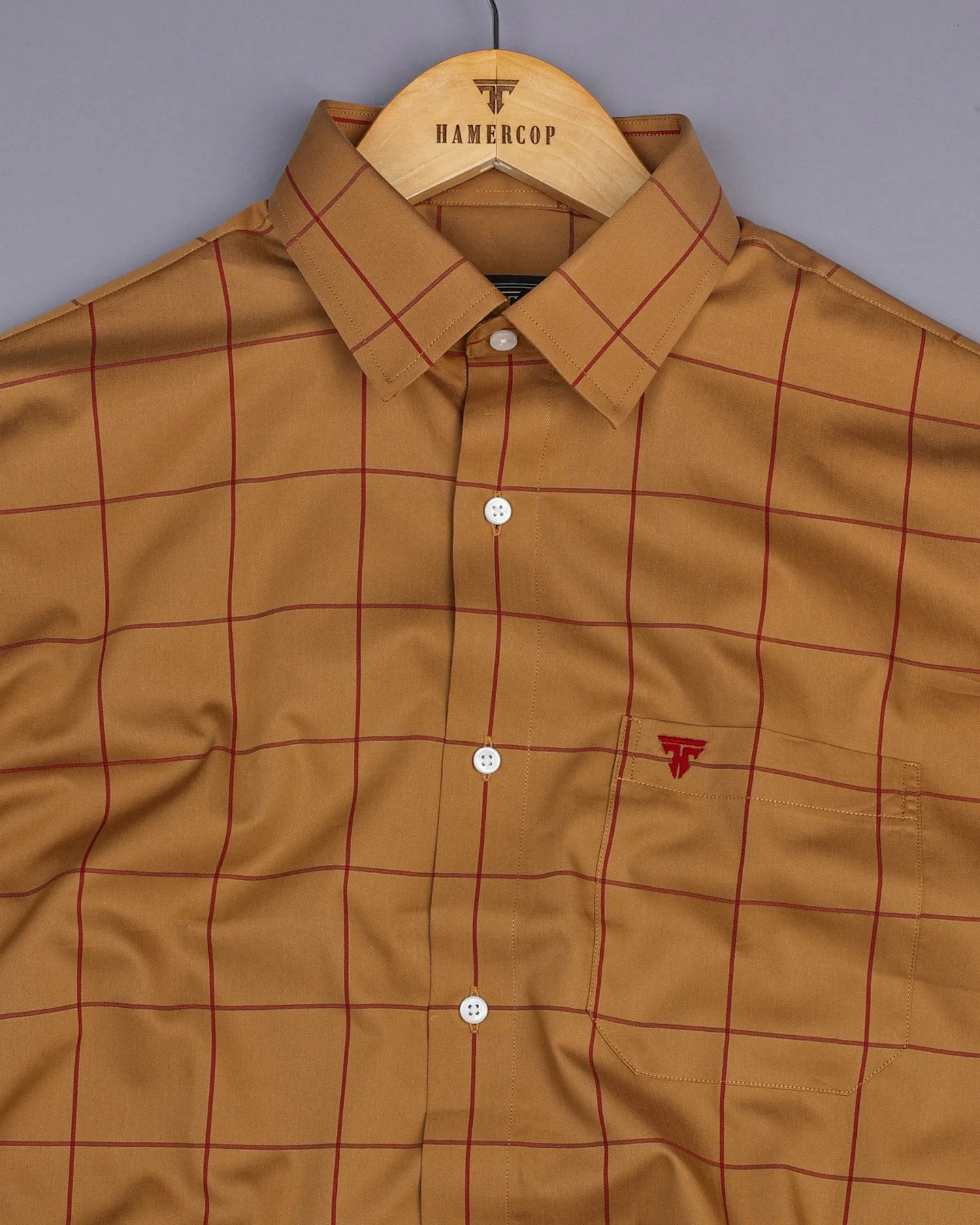 Kamel Brown With Red Check Premium Gizza Shirt