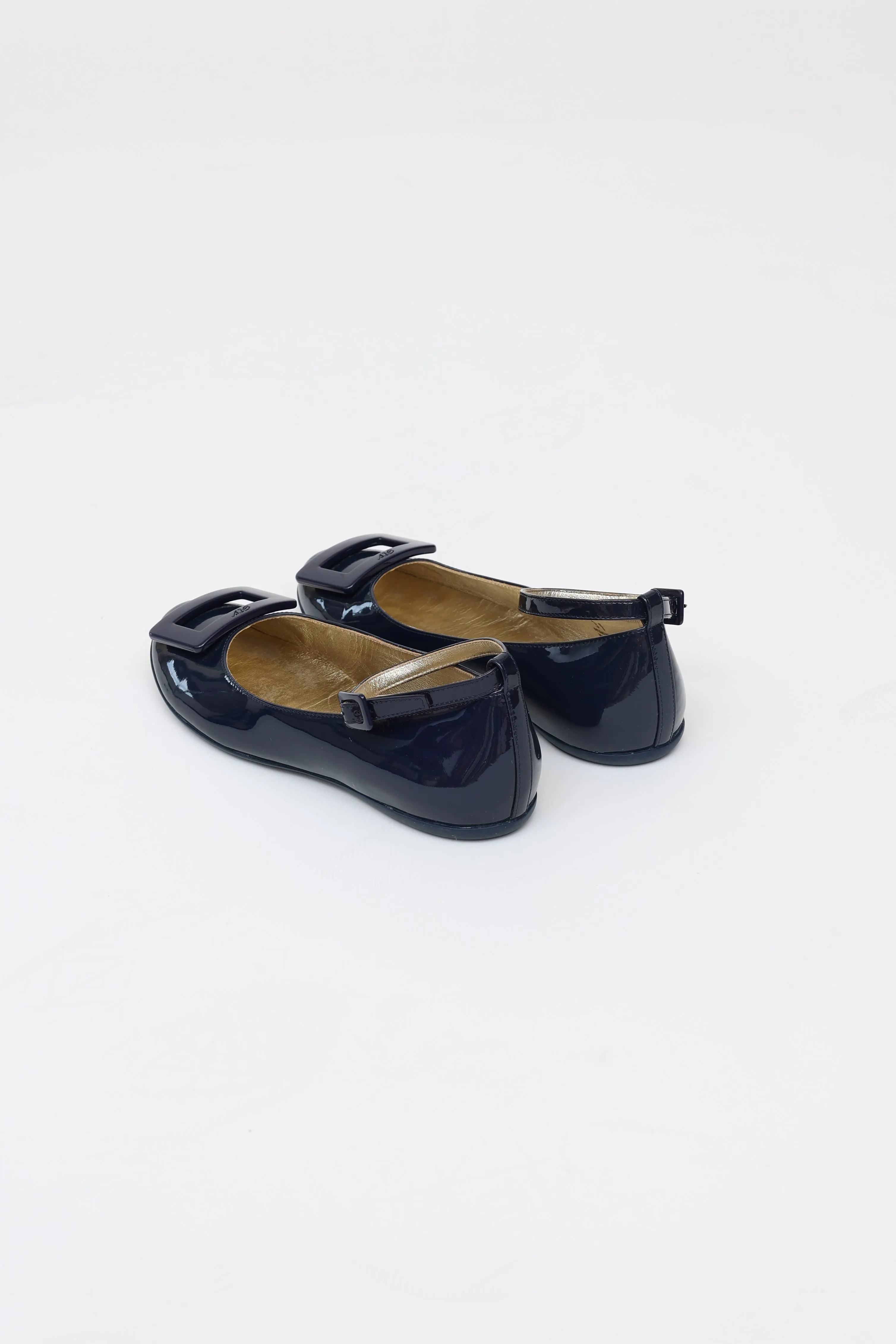 Kids Navy Patent Jeune Fille Flat