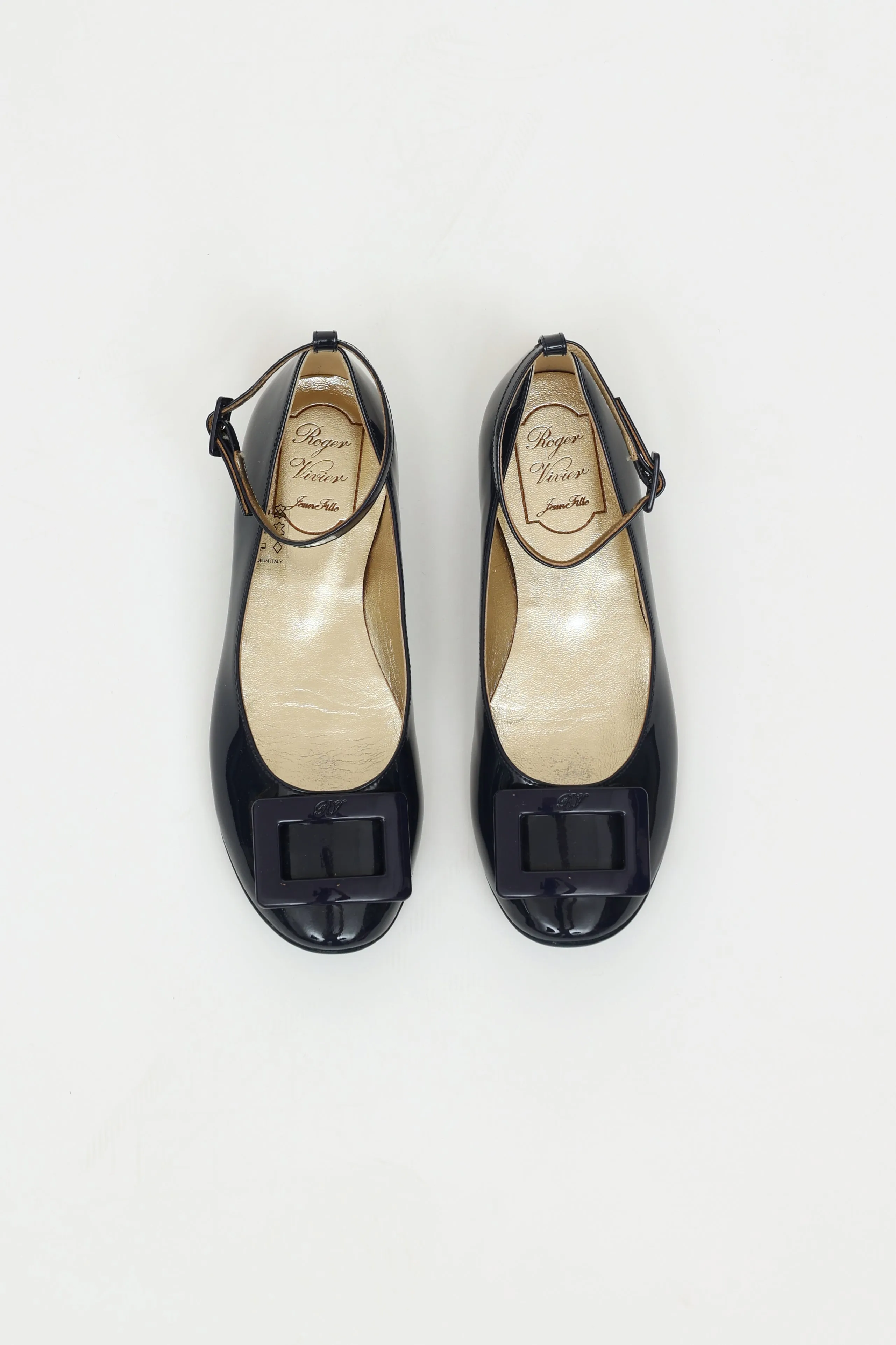 Kids Navy Patent Jeune Fille Flat