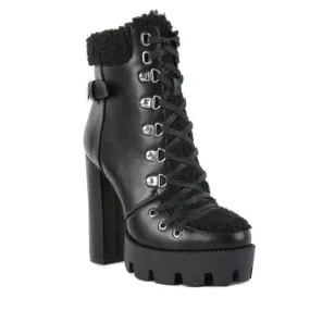 Leather Fur Collared Ankle Boots