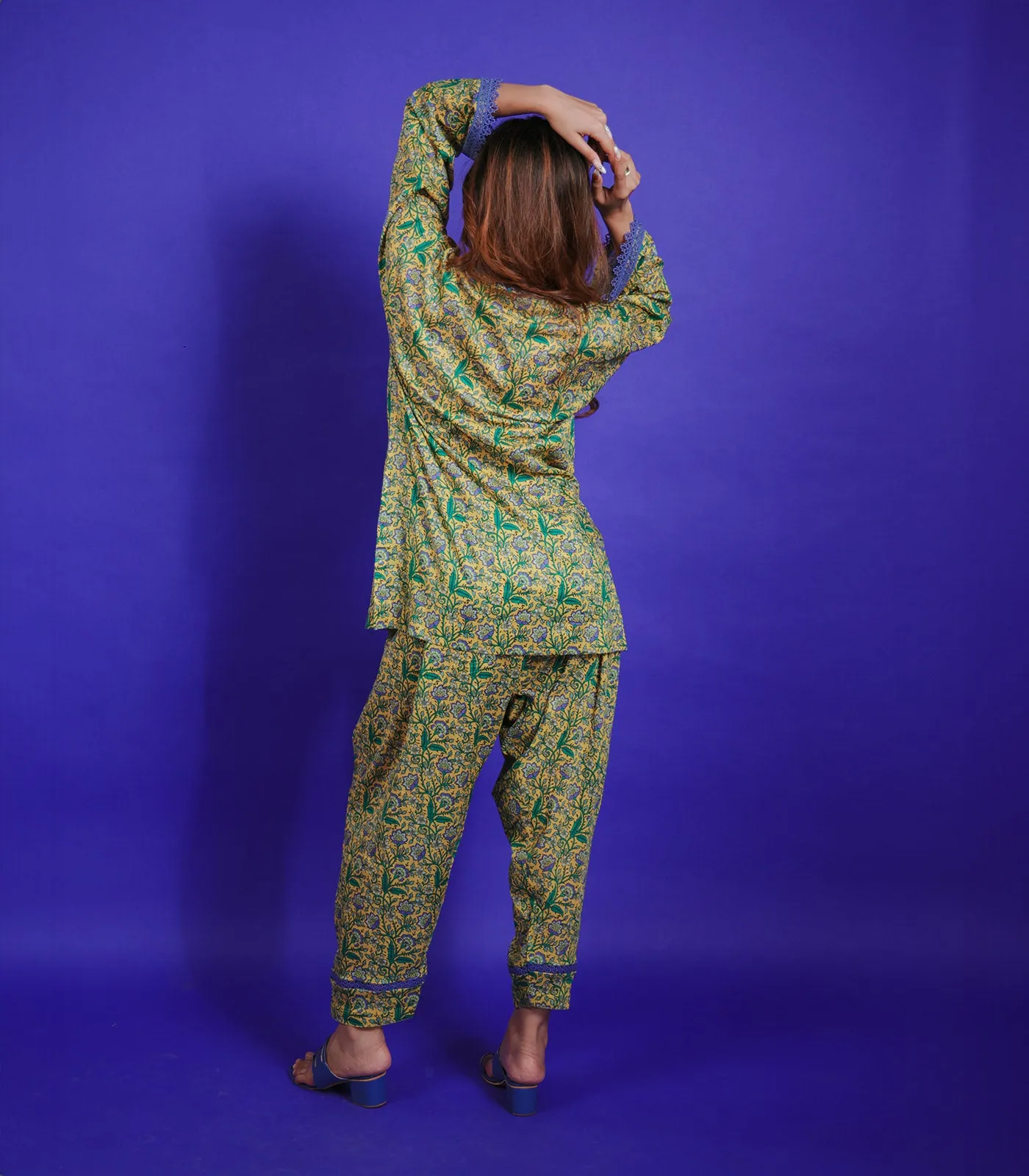 Lime Yellow PRINTED SHORT KURTA SET