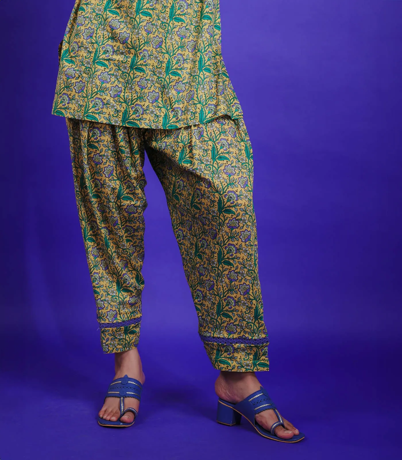 Lime Yellow PRINTED SHORT KURTA SET
