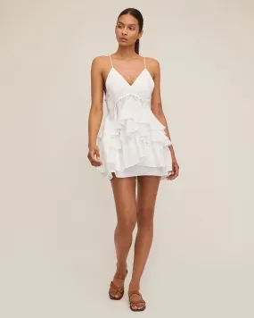 Lucia Tiered Mini Dress in Linen White