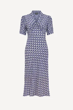 Mabel dress in navy rainbow sun print