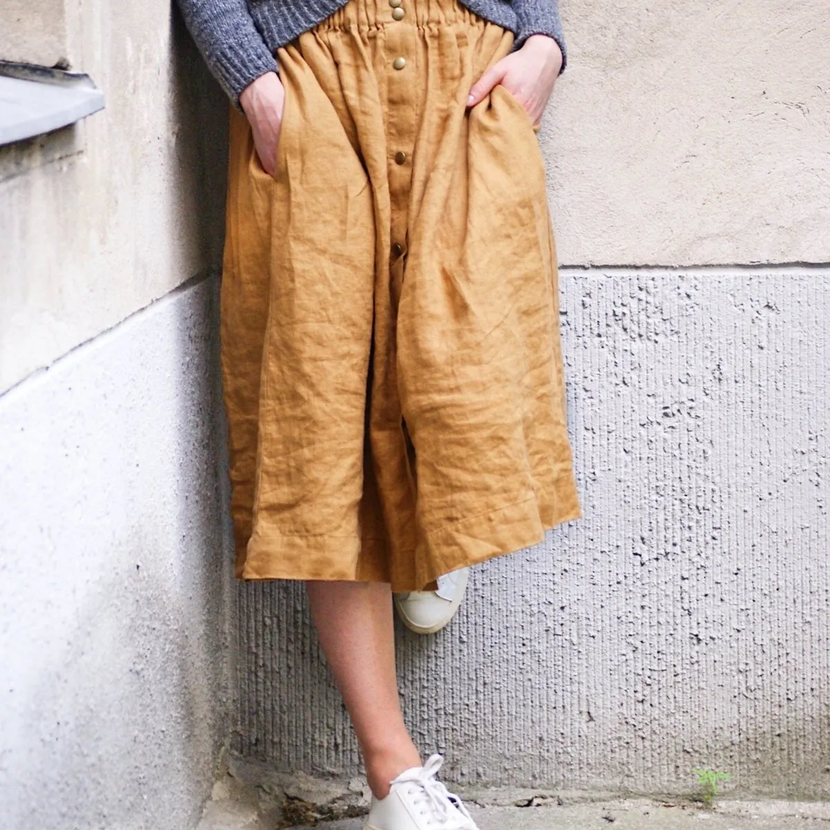MARSEILLE linen front snap skirt