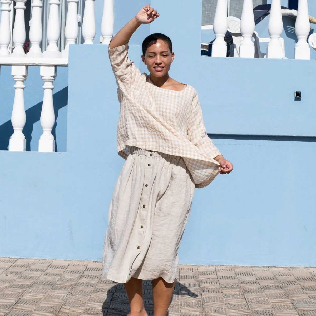 MARSEILLE linen front snap skirt