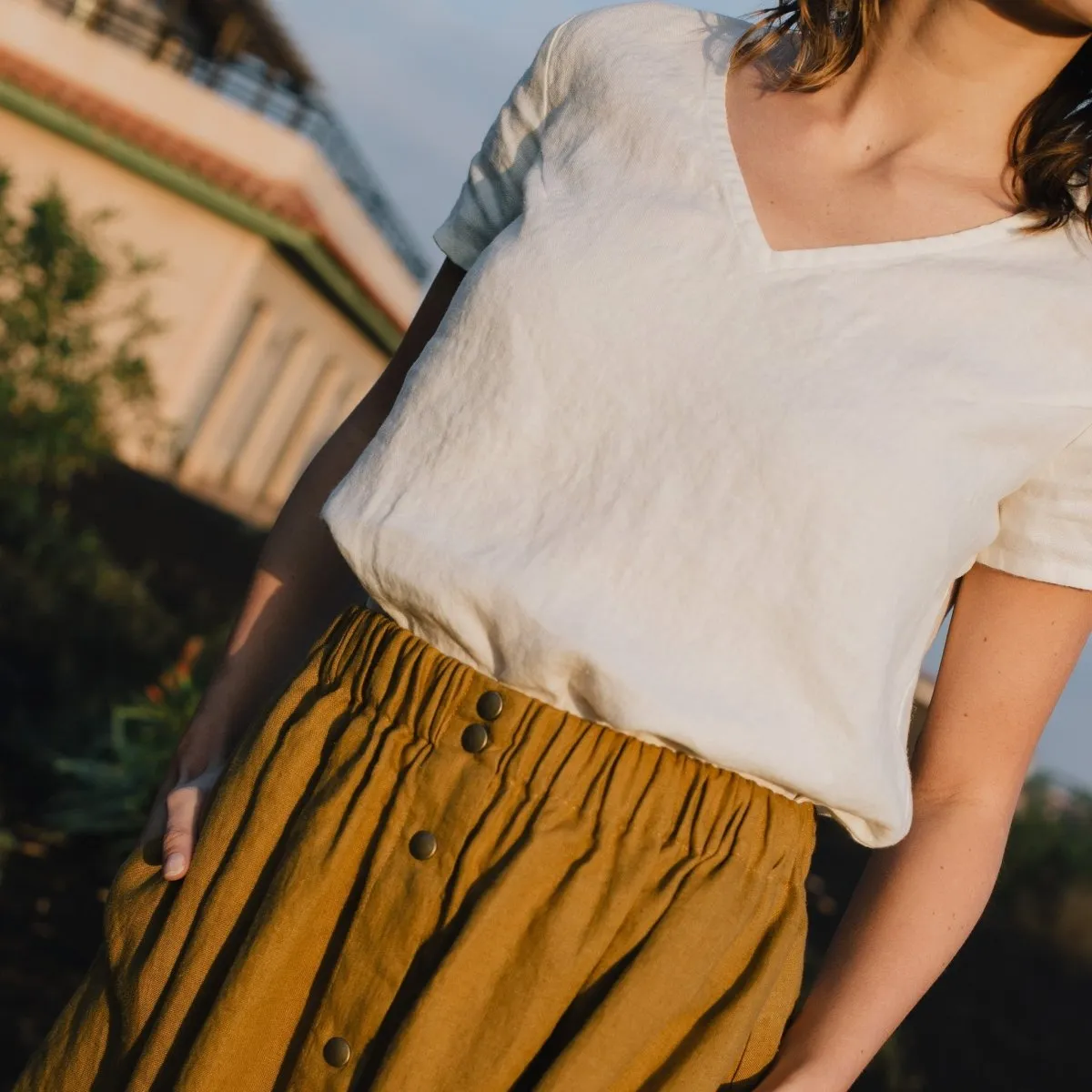 MARSEILLE linen front snap skirt