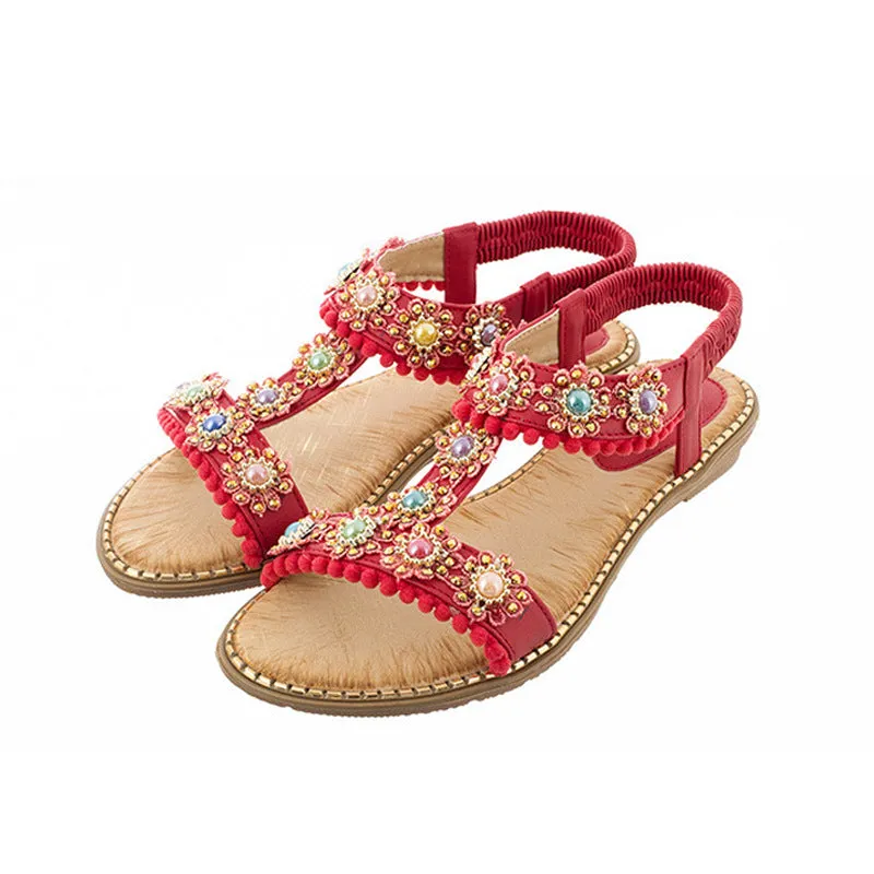 Nanccy Bohemian Colored Pearls Comfortable Flat Sandals
