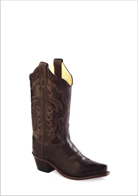 Old West Brown Canyon Childrens Boys Leather Snip Toe 8in Cowboy Boots 8.5 D