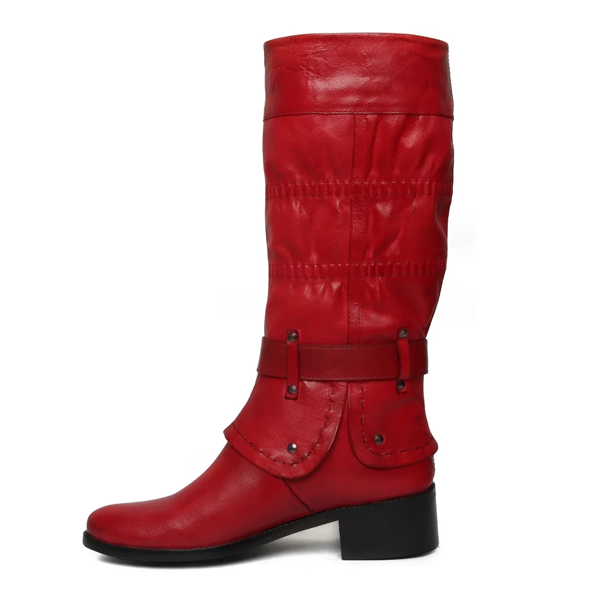 Red Forever Comfort Adjustable Buckle Straps ankle foldable ladies Boots By Brune & Bareskin