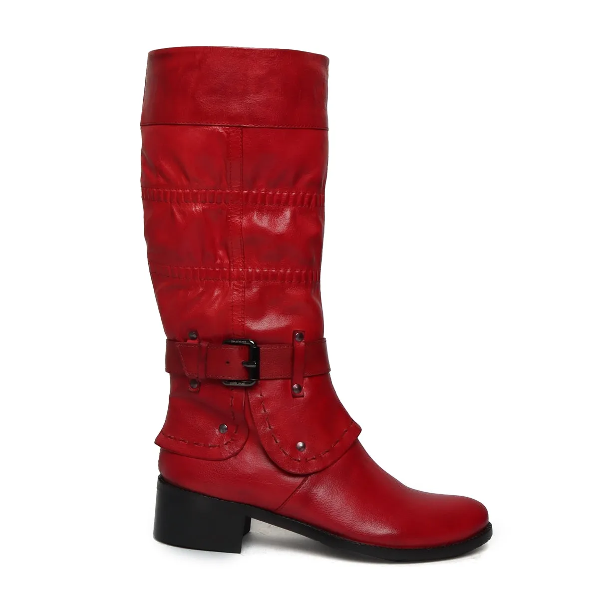 Red Forever Comfort Adjustable Buckle Straps ankle foldable ladies Boots By Brune & Bareskin