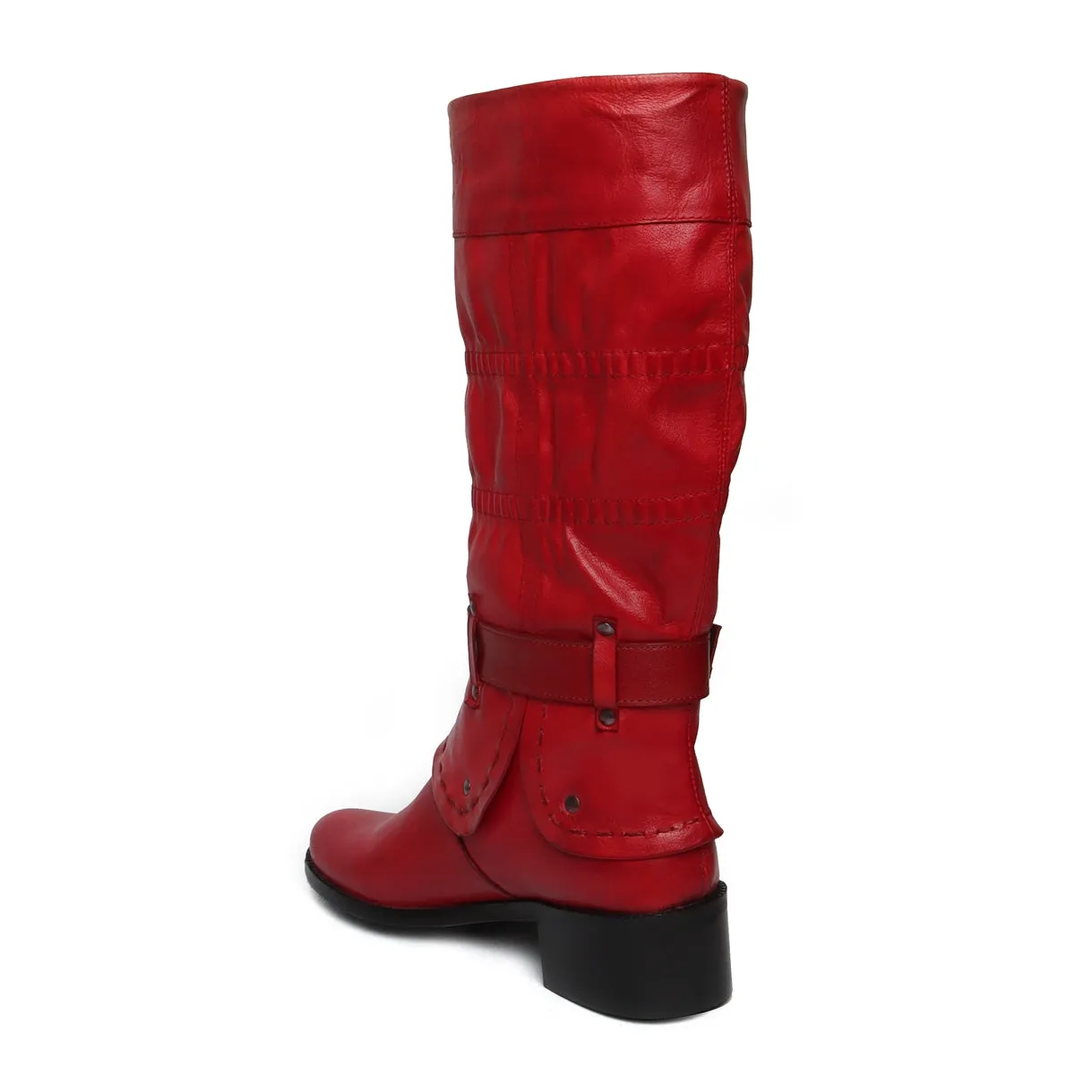 Red Forever Comfort Adjustable Buckle Straps ankle foldable ladies Boots By Brune & Bareskin