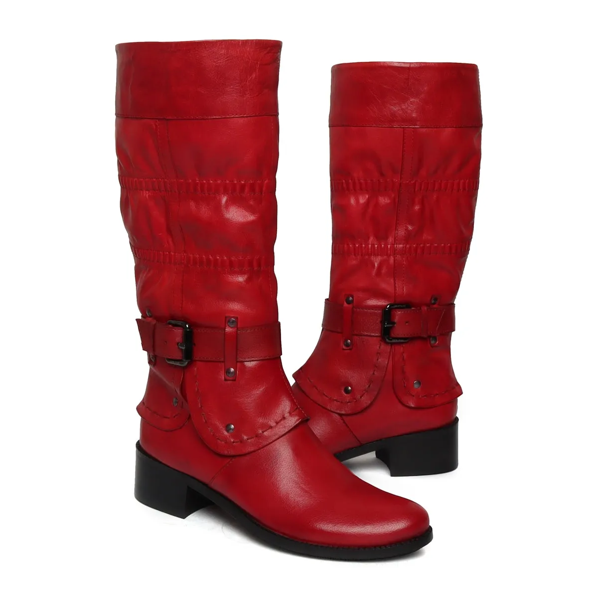 Red Forever Comfort Adjustable Buckle Straps ankle foldable ladies Boots By Brune & Bareskin