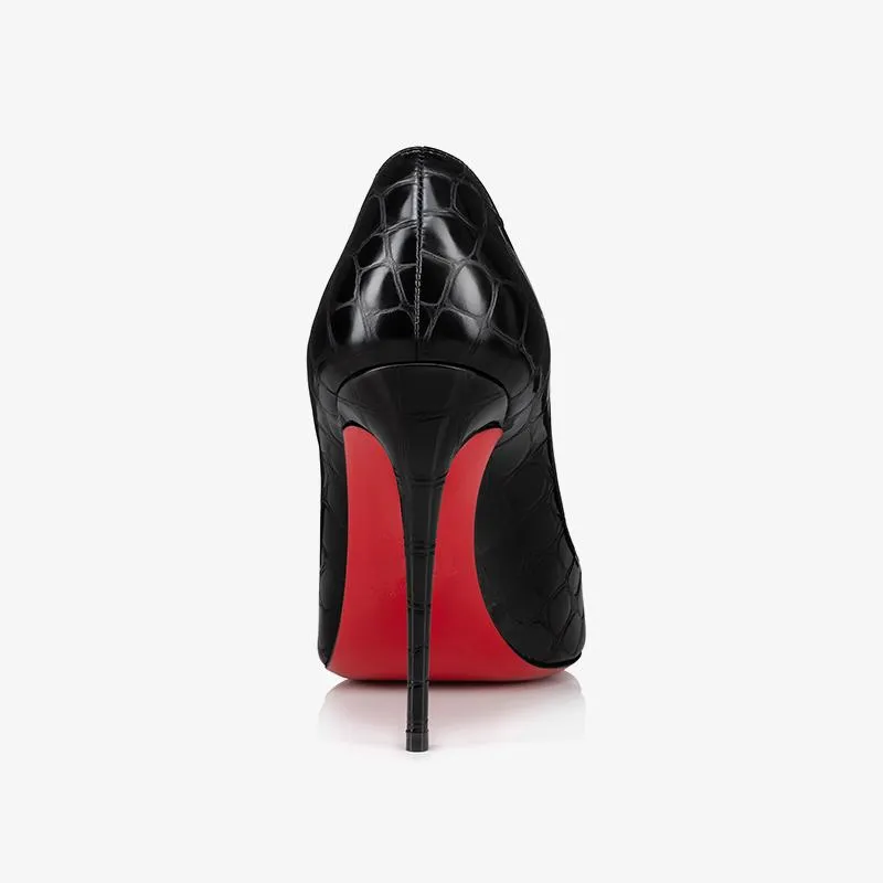 Refined Black Alligator-Embossed Leather Stiletto