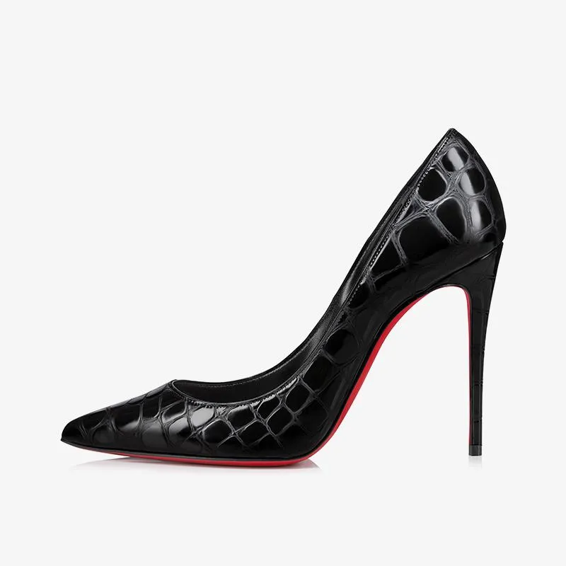 Refined Black Alligator-Embossed Leather Stiletto