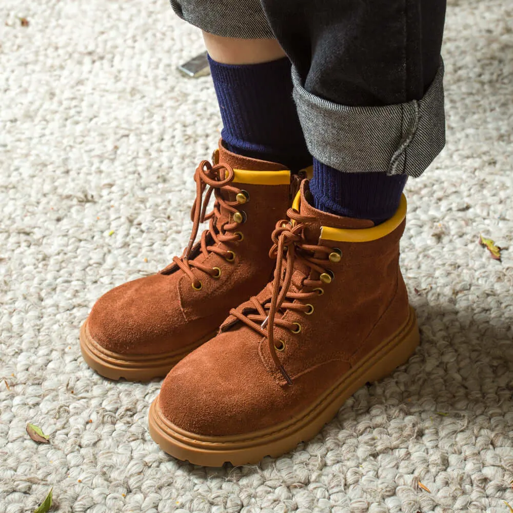 Side Zip Kids Suede Trucker Boots