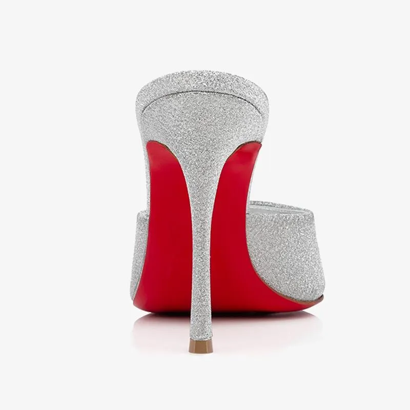 Silver Glitter Leather Stiletto