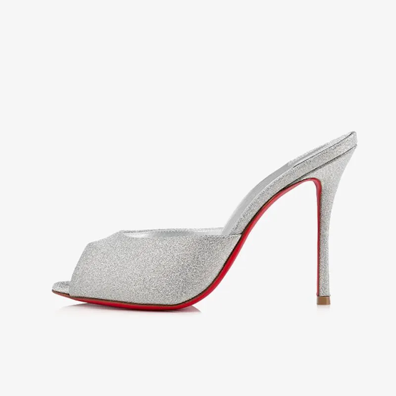 Silver Glitter Leather Stiletto