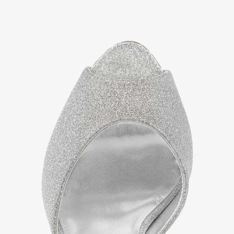 Silver Glitter Leather Stiletto