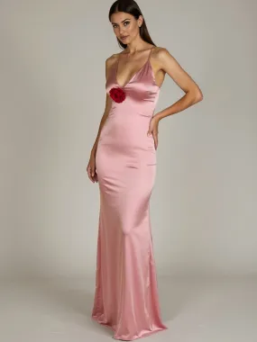 Sleeveless Rosette Satin Long Dress