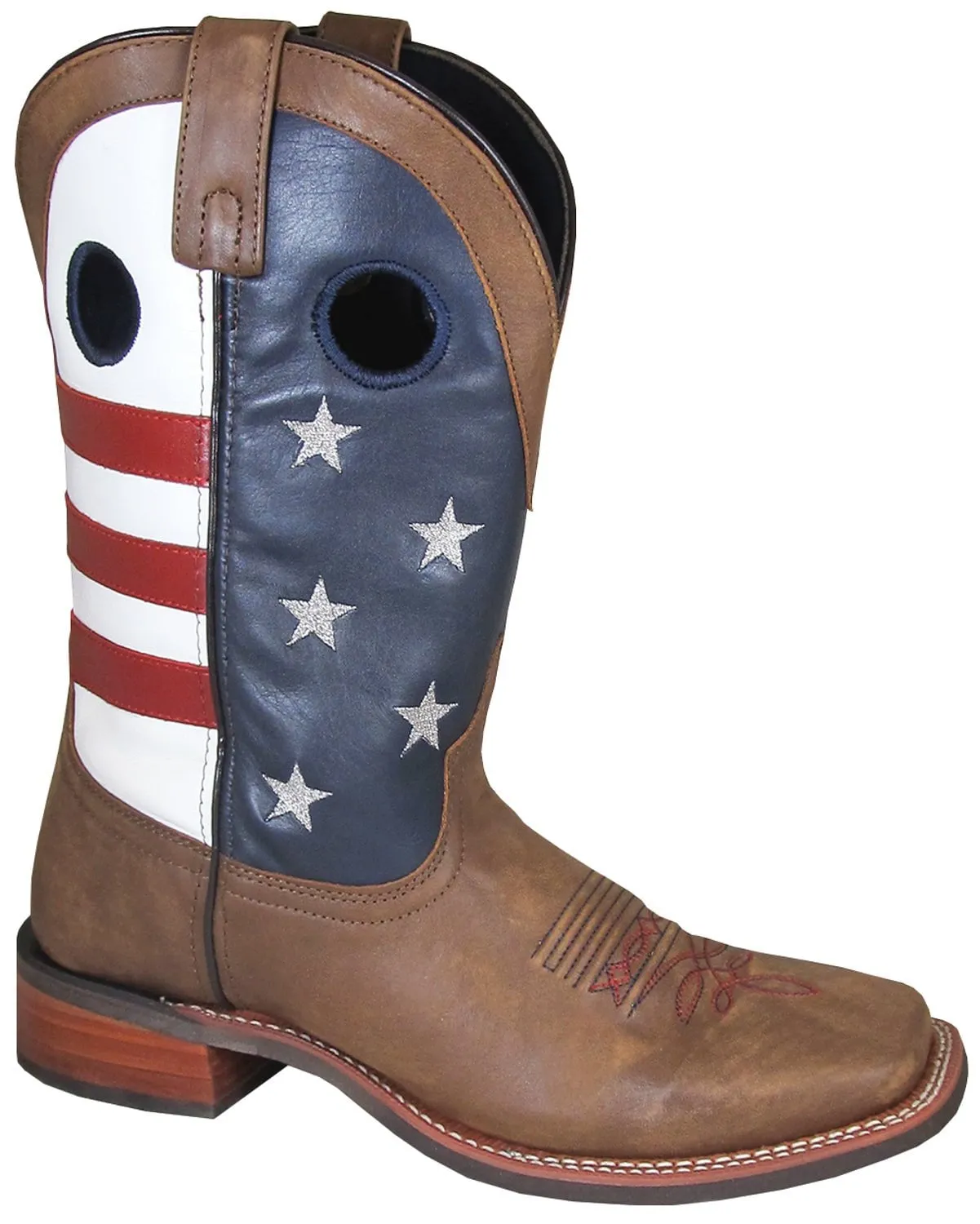 Smoky Mountain Mens Stars And Stripes Vintage Brown Leather Cowboy Boots 8.5 D