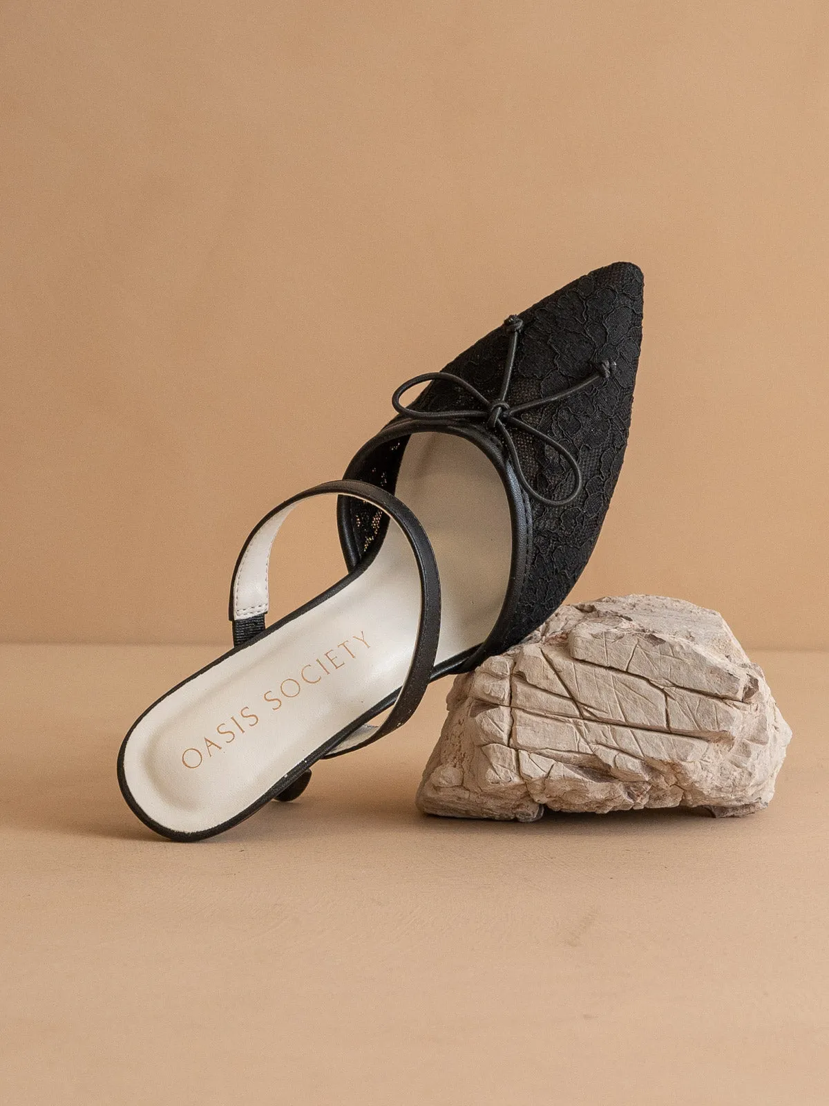 The Katie | Black Lace Pointed Toe Mid Heel Mule