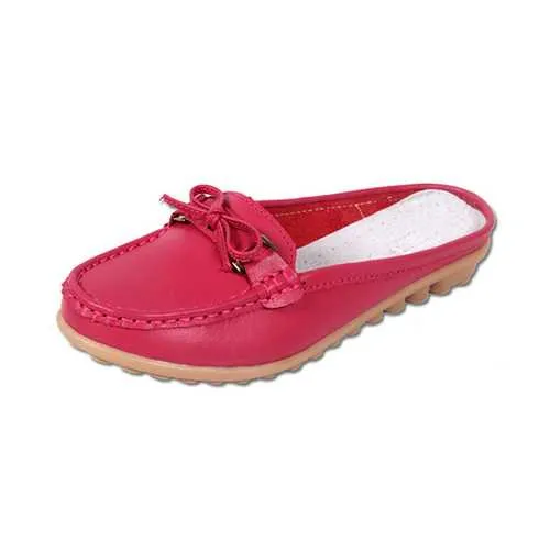 Women Casual Soft Leather Slip-ons Bowknot Chic Flat Loafers